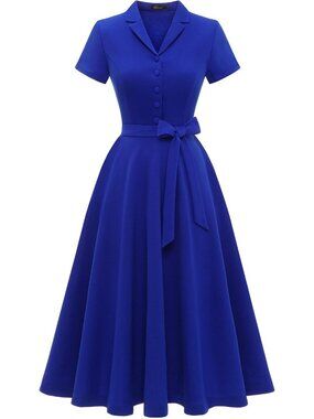 Wedtrend Women's Short Sleeve Cocktail Party Dress Work Church Dress -Royal Blue